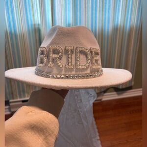 Bride Pearl and Rhinestone White Cowboy Hat with Veil